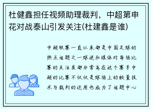 杜健鑫担任视频助理裁判，中超第申花对战泰山引发关注(杜建鑫是谁)