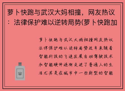 萝卜快跑与武汉大妈相撞，网友热议：法律保护难以逆转局势(萝卜快跑加盟)